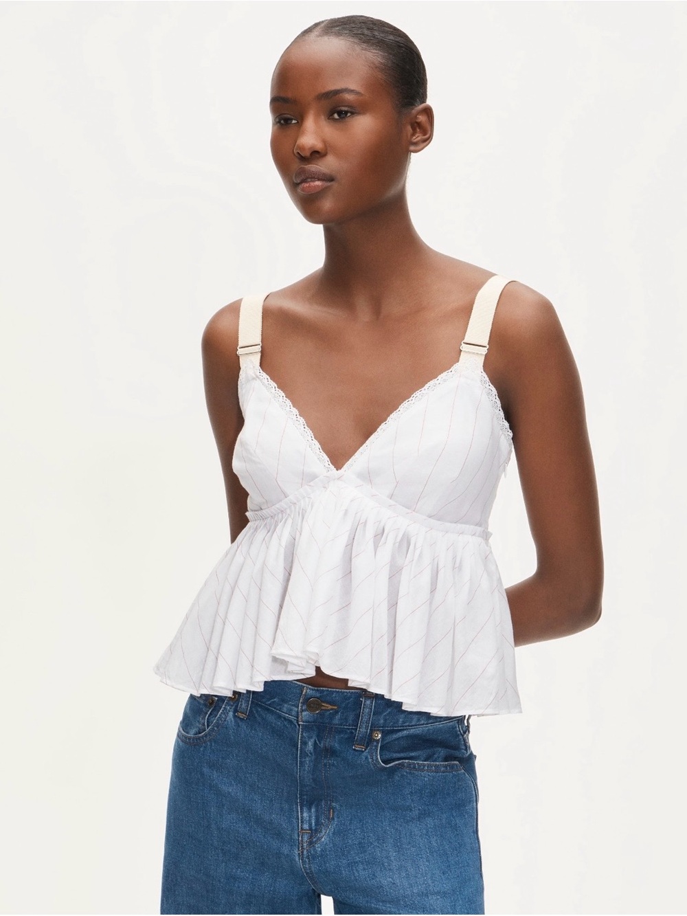 NWT J.Crew Empire-Waist Top in Striped Cotton Voile White Red Size 2
